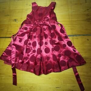 RARE EDITIONS sz 5 girls red polka dot bow front party dress